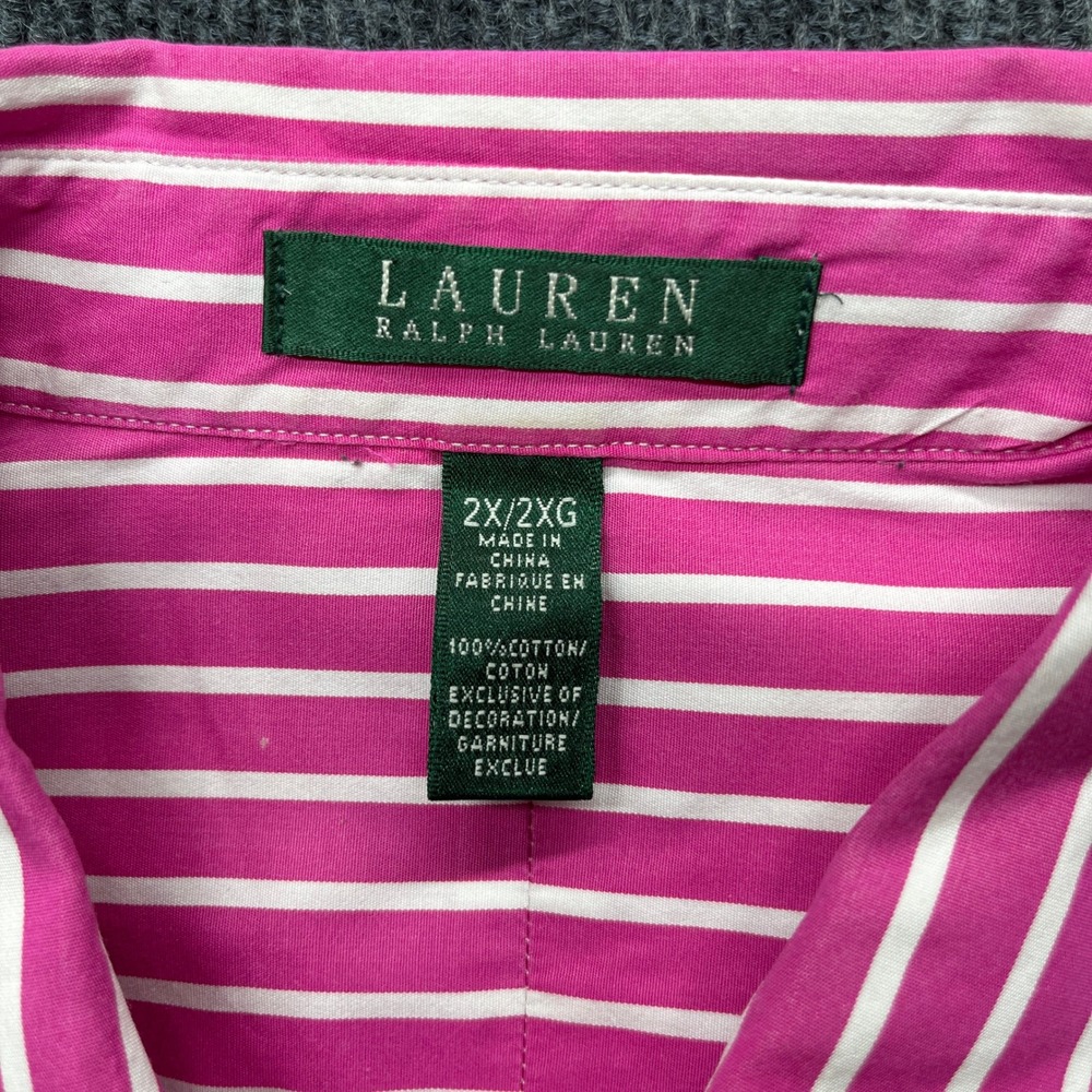 Lauren Ralph Lauren Striped Button Down Shirt Pink White 2X Plus Size Preppy - Picture 3 of 4